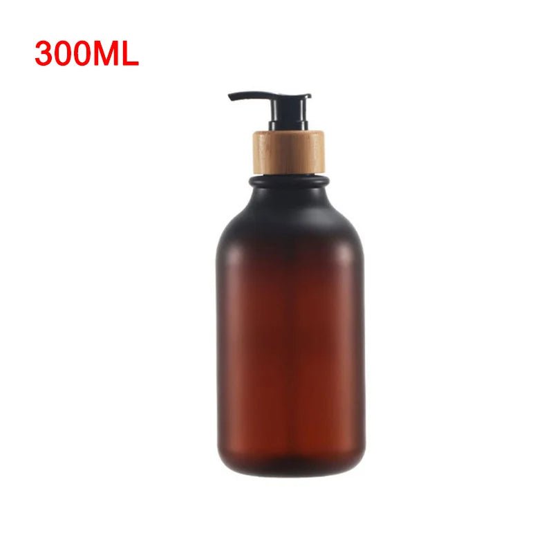 300/500ml soap pump dispenser: wood pump bottle for bathroom and kitchen Frosted Brown 300ml