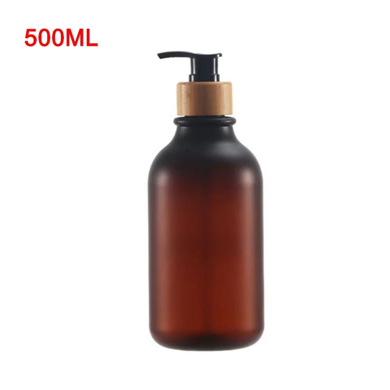 300/500ml soap pump dispenser: wood pump bottle for bathroom and kitchen Frosted Brown 500ml