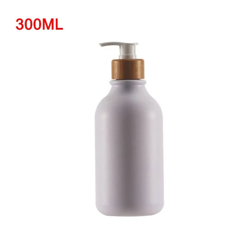300/500ml soap pump dispenser: wood pump bottle for bathroom and kitchen Frosted White 300ml