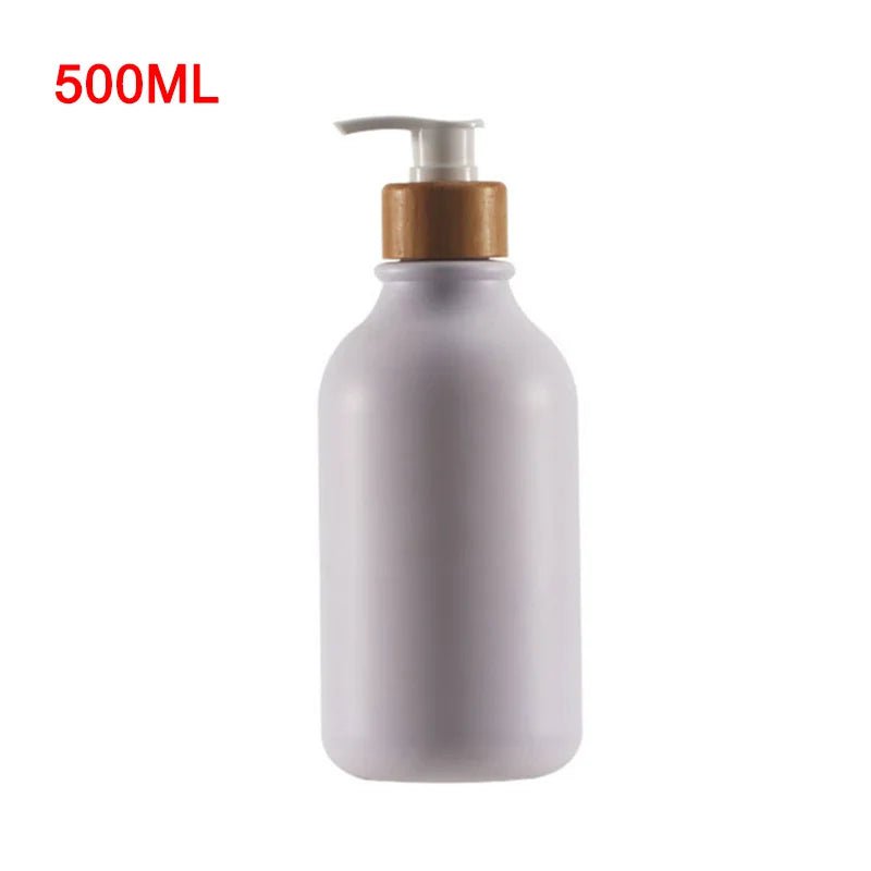 300/500ml soap pump dispenser: wood pump bottle for bathroom and kitchen Frosted White 500ml