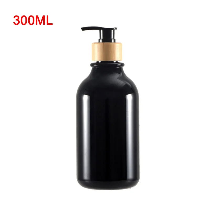 300/500ml soap pump dispenser: wood pump bottle for bathroom and kitchen Glossy Black 300ml