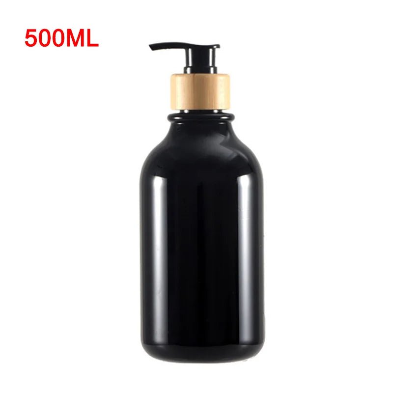 300/500ml soap pump dispenser: wood pump bottle for bathroom and kitchen Glossy Black 500ml