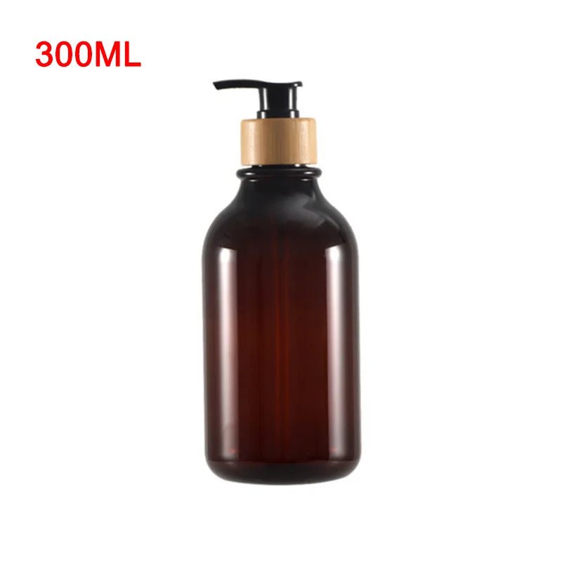 300/500ml soap pump dispenser: wood pump bottle for bathroom and kitchen Glossy Brown 300ml