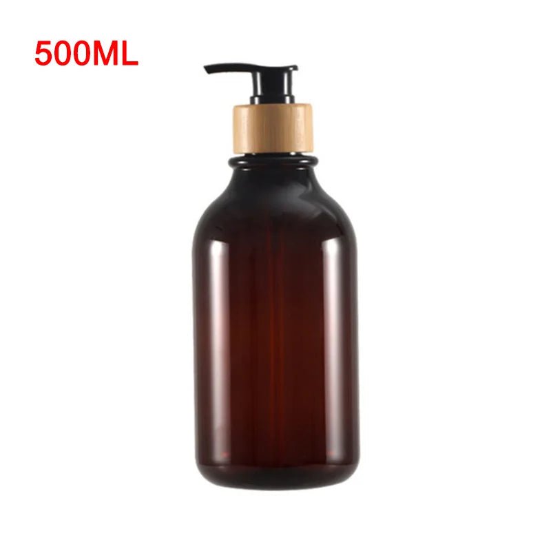 300/500ml soap pump dispenser: wood pump bottle for bathroom and kitchen Glossy Brown 500ml