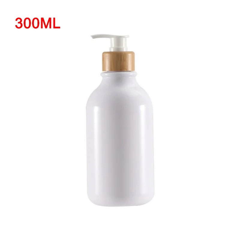 300/500ml soap pump dispenser: wood pump bottle for bathroom and kitchen Glossy White 300ml