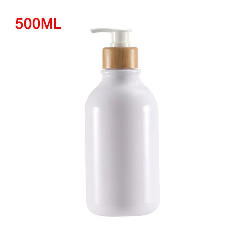 300/500ml soap pump dispenser: wood pump bottle for bathroom and kitchen Glossy White 500ml