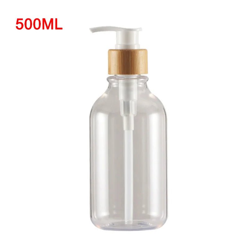 300/500ml soap pump dispenser: wood pump bottle for bathroom and kitchen Transparent A 500ml