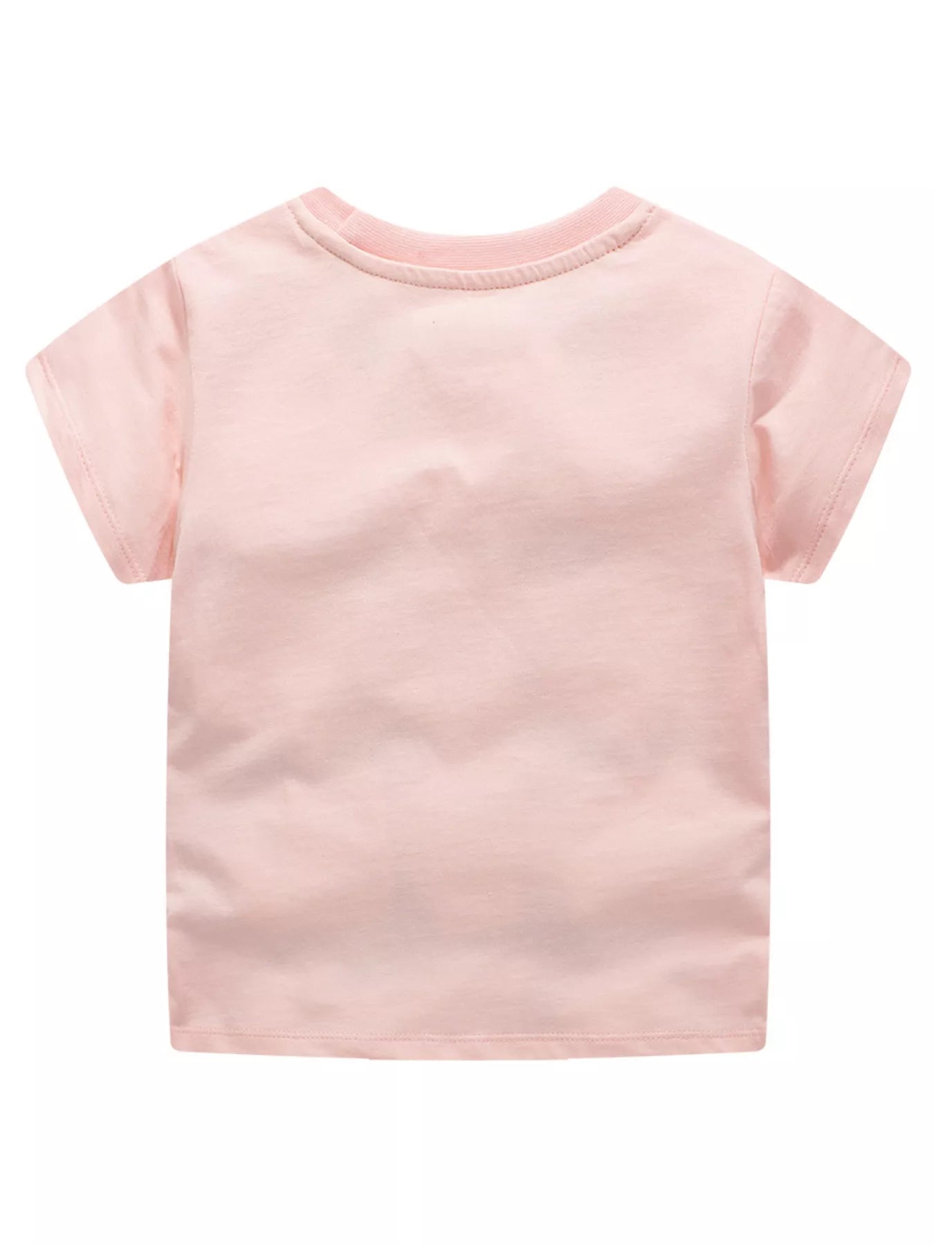 Back view of a plain blush pink children's short sleeve t shirt