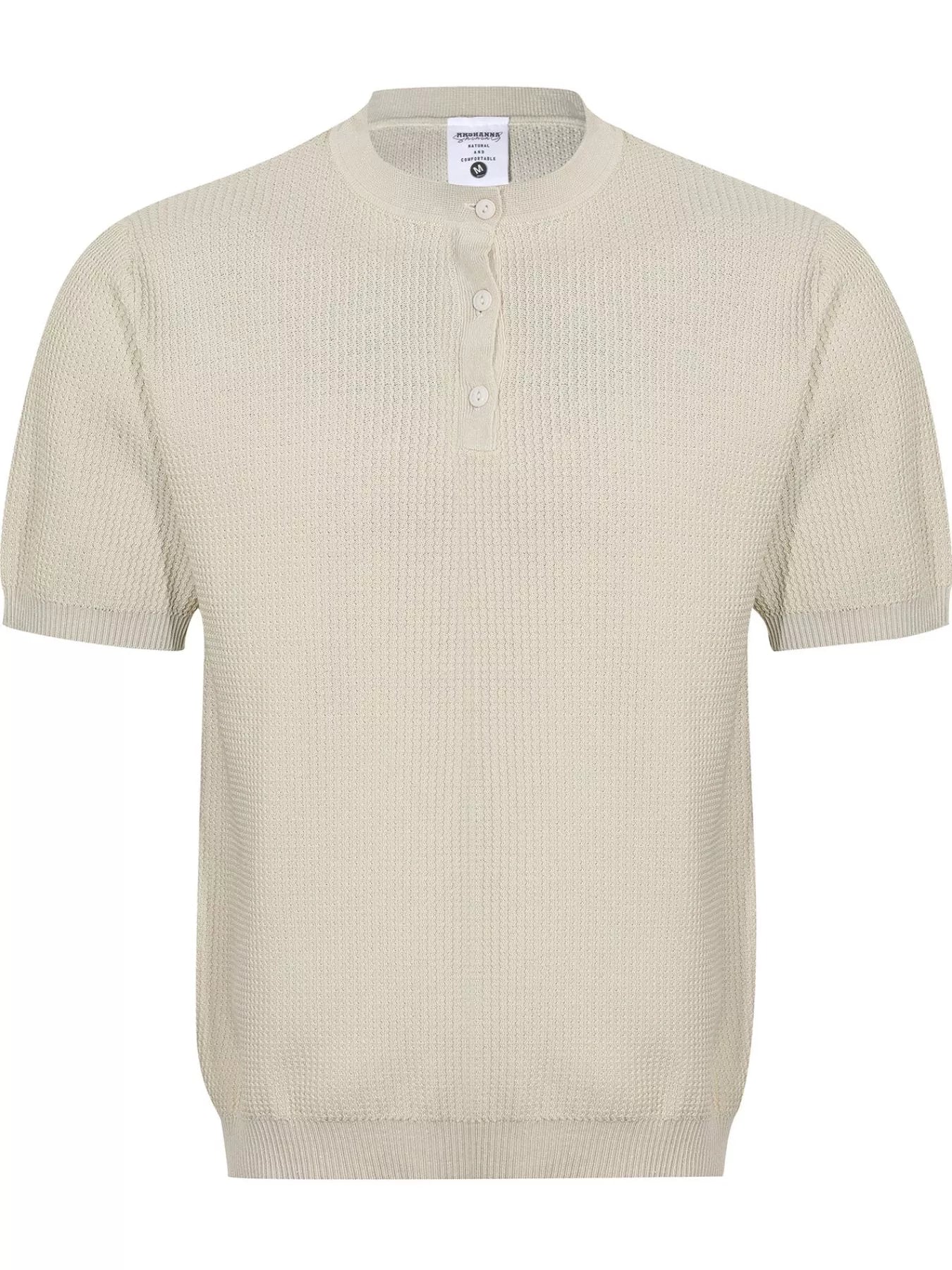 Men's textured knit top with short sleeves and a cotton-blend composition.