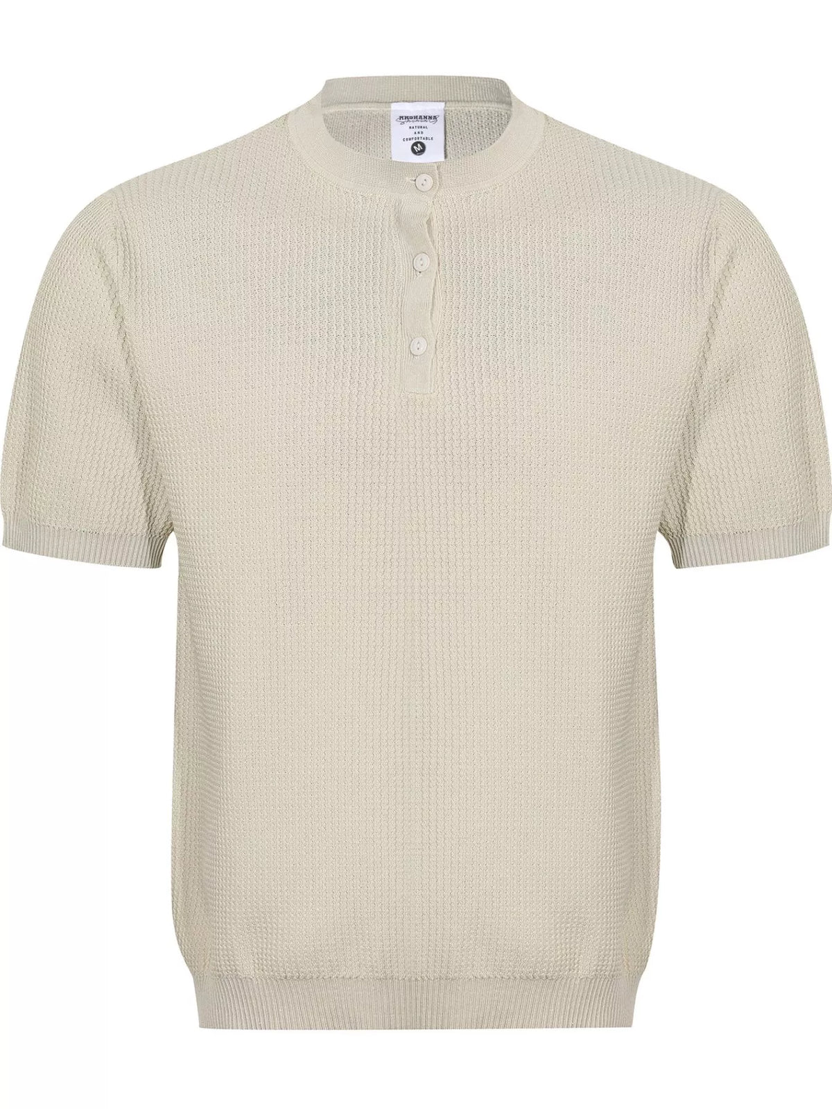 Men's textured knit top with short sleeves and a cotton-blend composition.