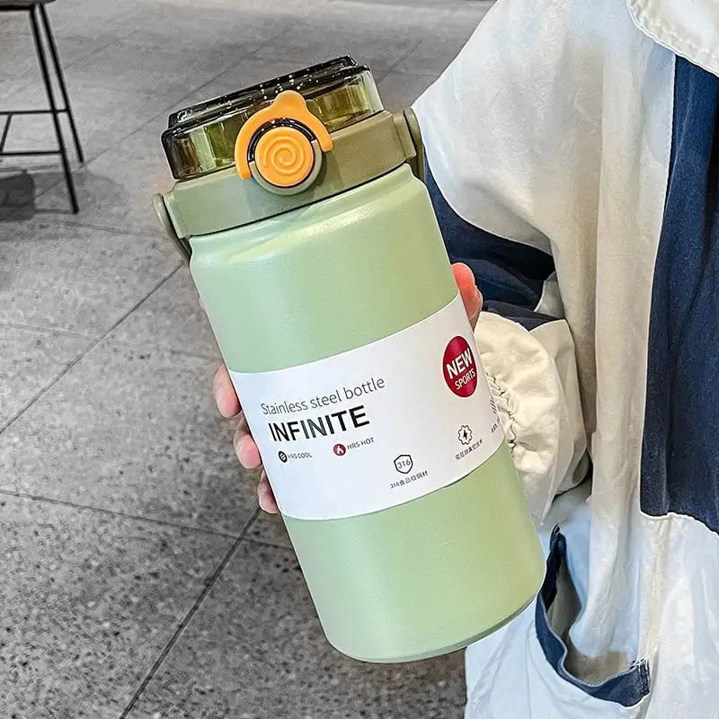 316 Stainless Steel Thermos Cup - Large Capacity, Cute High Appearance, Horizontal Straw Kettle Green 1000ml / 1-1.2L