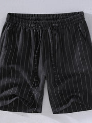 Men's black striped shorts with a drawstring waist, available in plus sizes.
