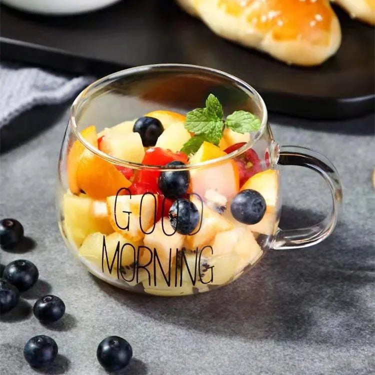 350ml Letter Printed Glass Mug - Transparent Creative Design for Coffee, Tea, Drinks - Breakfast Milk Cup with Handle - Stylish Glass Drinkware Black Label / 301-400ml