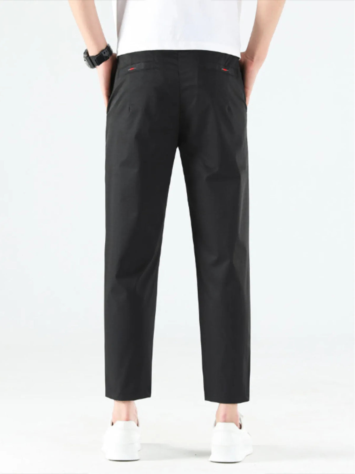 Men's straight leg casual pants with pockets, alternate product view.