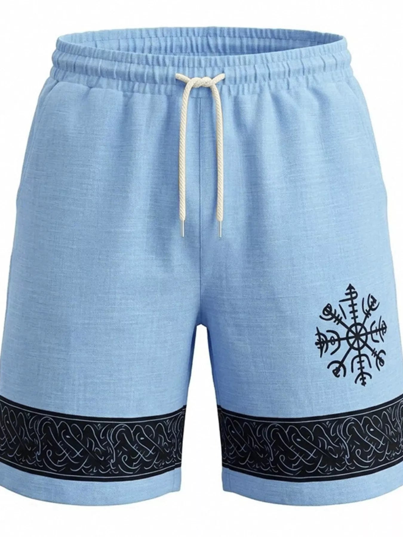 Men's light blue shorts with an adjustable drawstring waist and pockets.