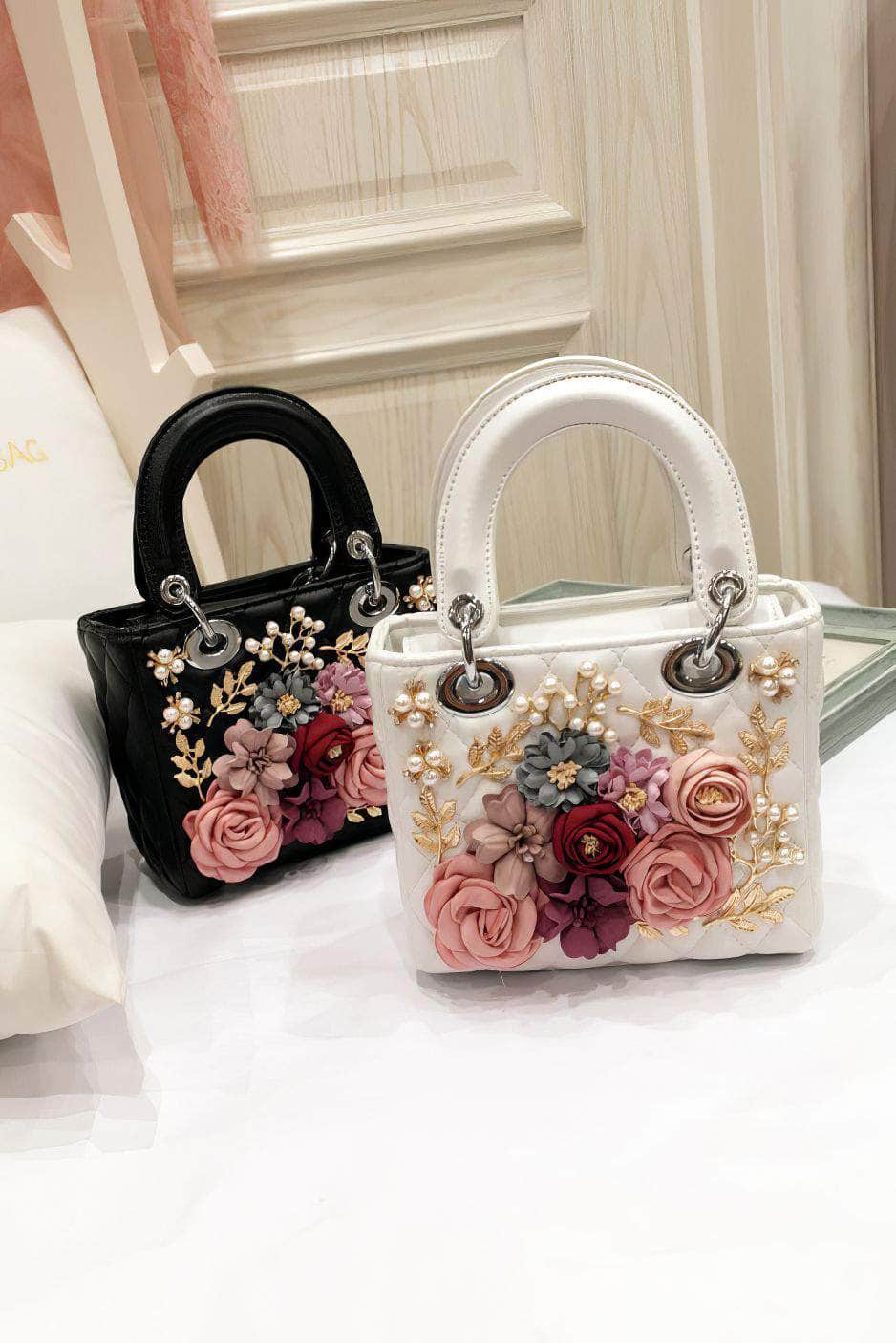 3D Floral Leaf Croc Hand Bag