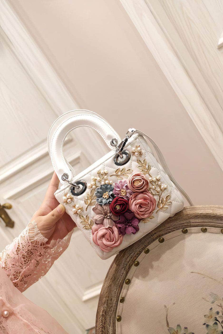 3D Floral Leaf Croc Hand Bag