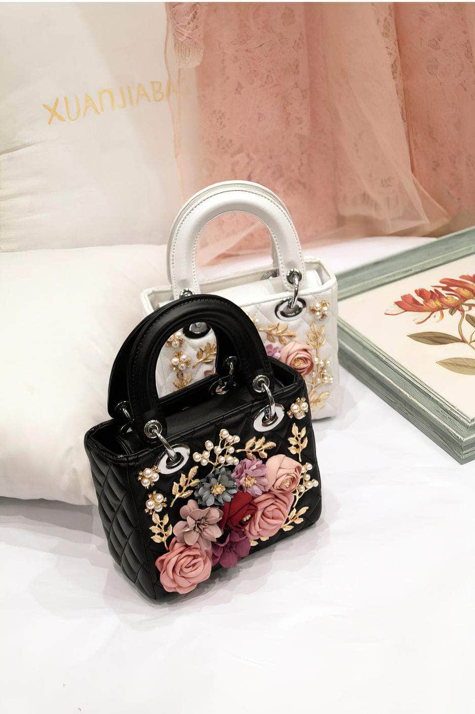 3D Floral Leaf Croc Hand Bag