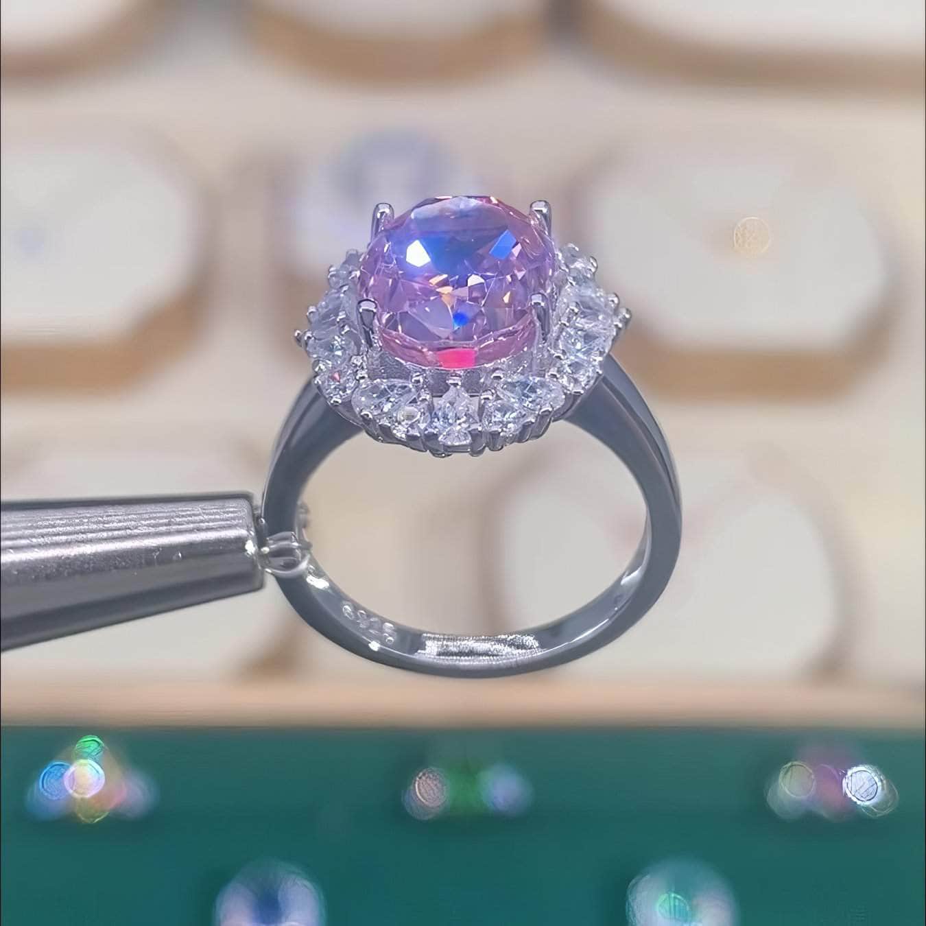 4.5 Ct Prong Setting Oval Pink Sapphire Lab Simulated Diamond Ring