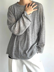 Men's heathered long-sleeve T-shirt made from a slightly stretchy cotton-spandex blend.