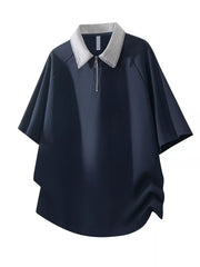 Men's waffle-knit polo with a half-zip neckline in a cotton-spandex blend.