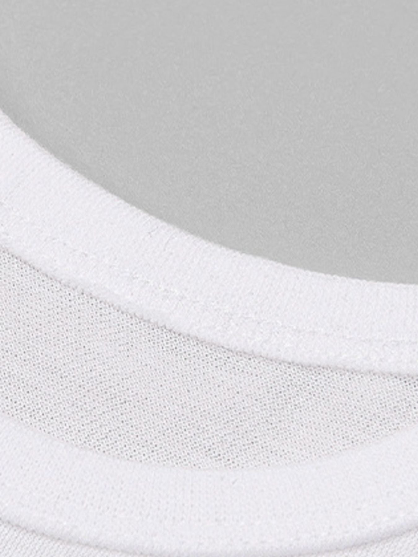 Close-up detail of the white round neckline and fabric texture on children's T-shirt