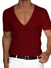 Men's deep V-neck T-shirt made from a slightly stretchy cotton blend.