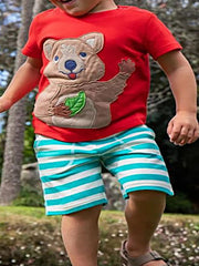 Children's red short-sleeve T-shirt featuring a quokka applique design.