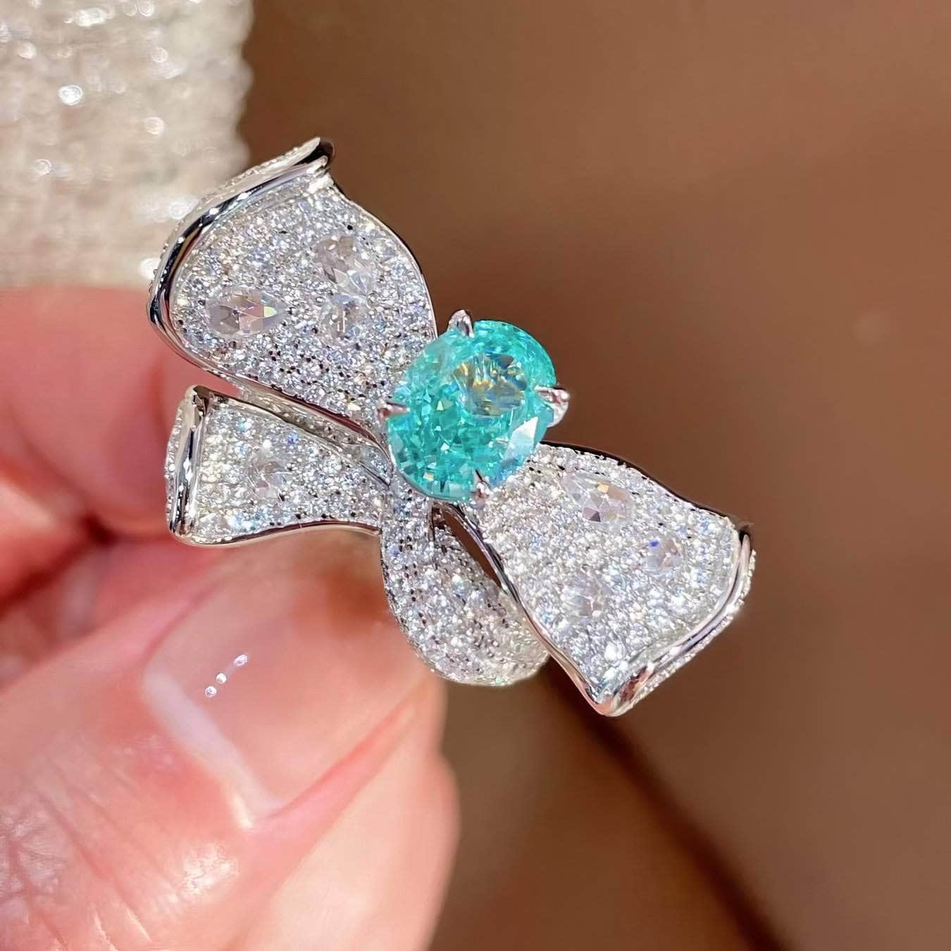 4ct 14k White Gold Lab Simulated Diamond Tourmaline Gemstone Floral Ring