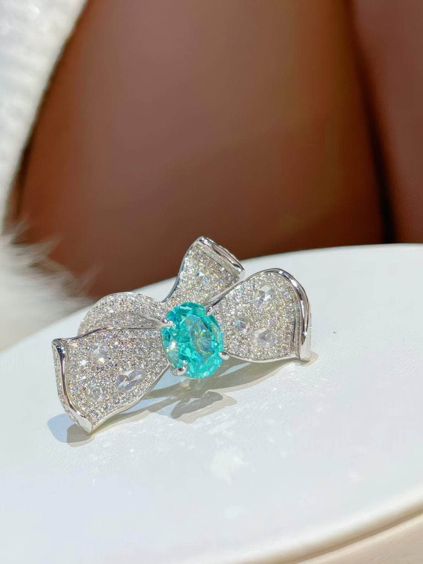 4ct 14k White Gold Lab Simulated Diamond Tourmaline Gemstone Floral Ring