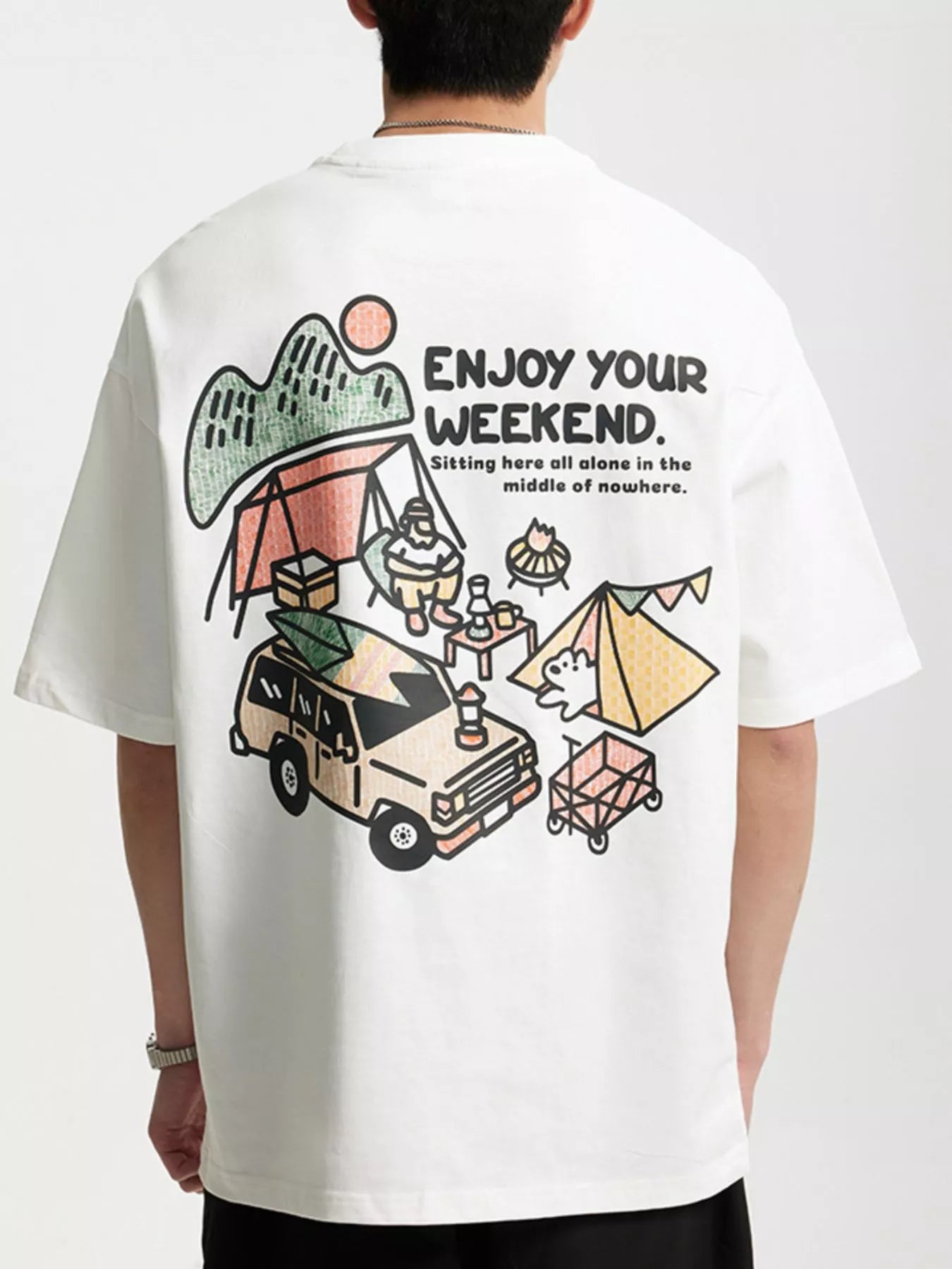 Men's graphic T-shirt with a round neckline and printed design.