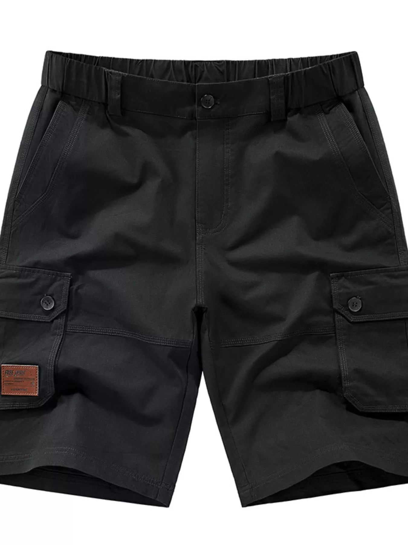 Men's black plus-size shorts with an elastic waist and pockets.