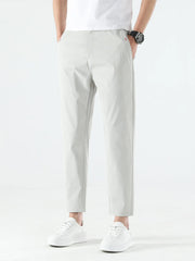 Men's straight leg casual pants with pockets, product view.