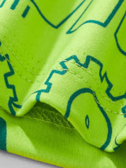 Close-up of the fabric texture and seam stitching on the children's neon green t-shirt