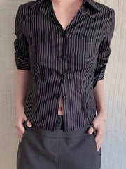 Camisa de manga larga con cuello y rayas Devine