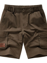 Men's coffee plus-size shorts with an elastic waist and pockets.