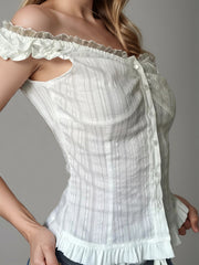 Camisa con botones y hombros descubiertos con detalle de encaje Devine