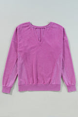 Notched Drop Shoulder Long Sleeve Sweatshirt