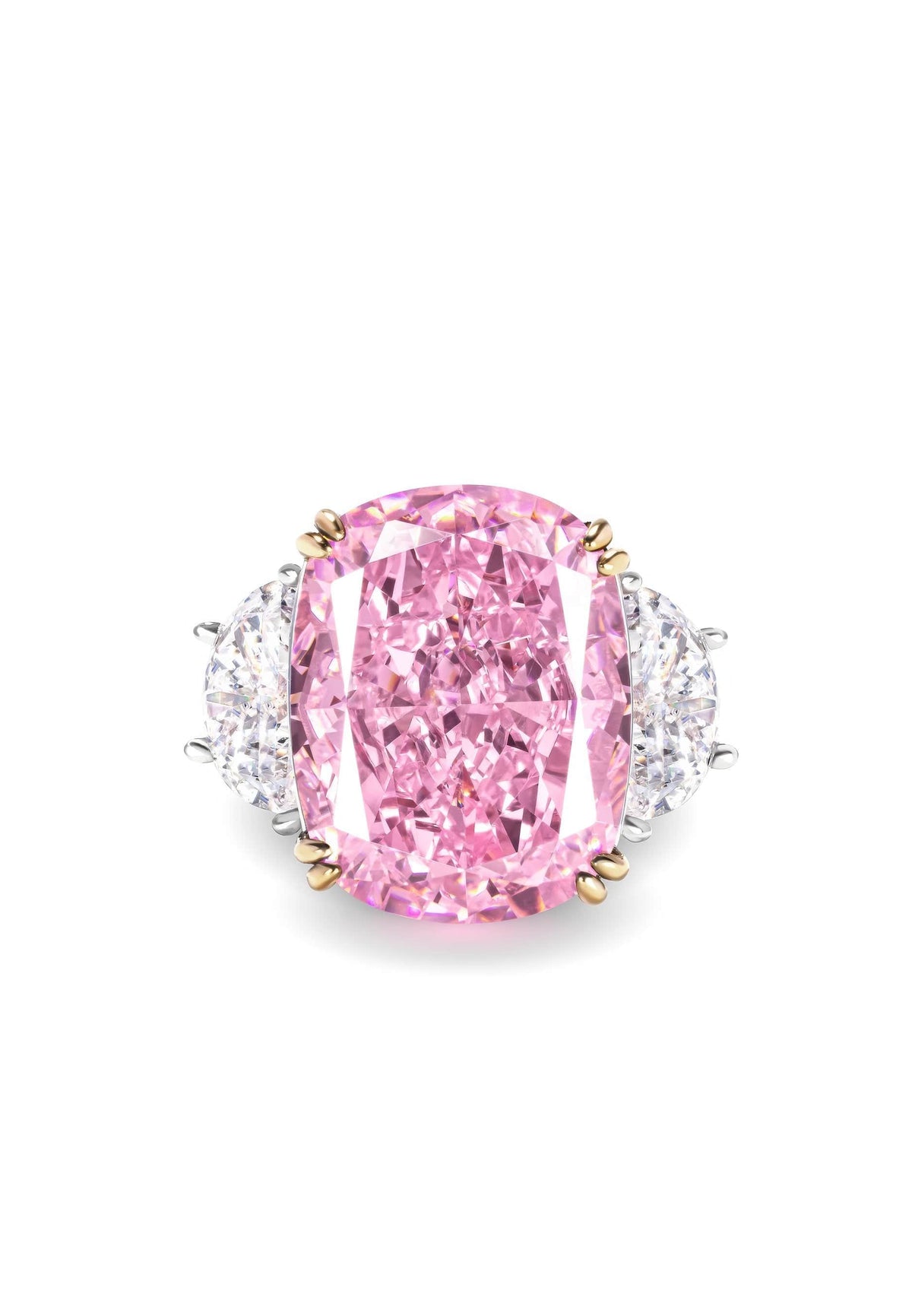 7 Carat Fancy Light Pink Cushion Cut Three Stone Diamond Ring 5 US / Pink Sapphire