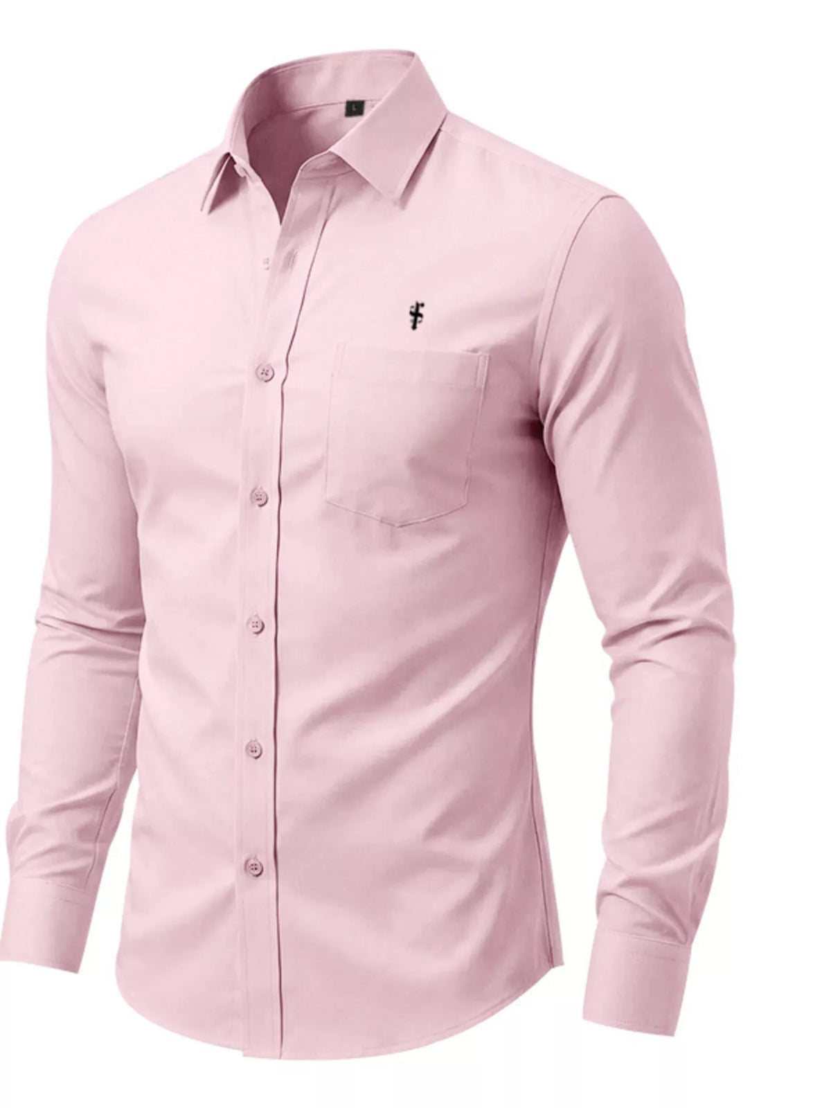 Men's slim-fit button-up shirt with pockets in a cotton-spandex blend.