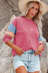 Sudadera de manga larga con cuello redondo y bloques de color