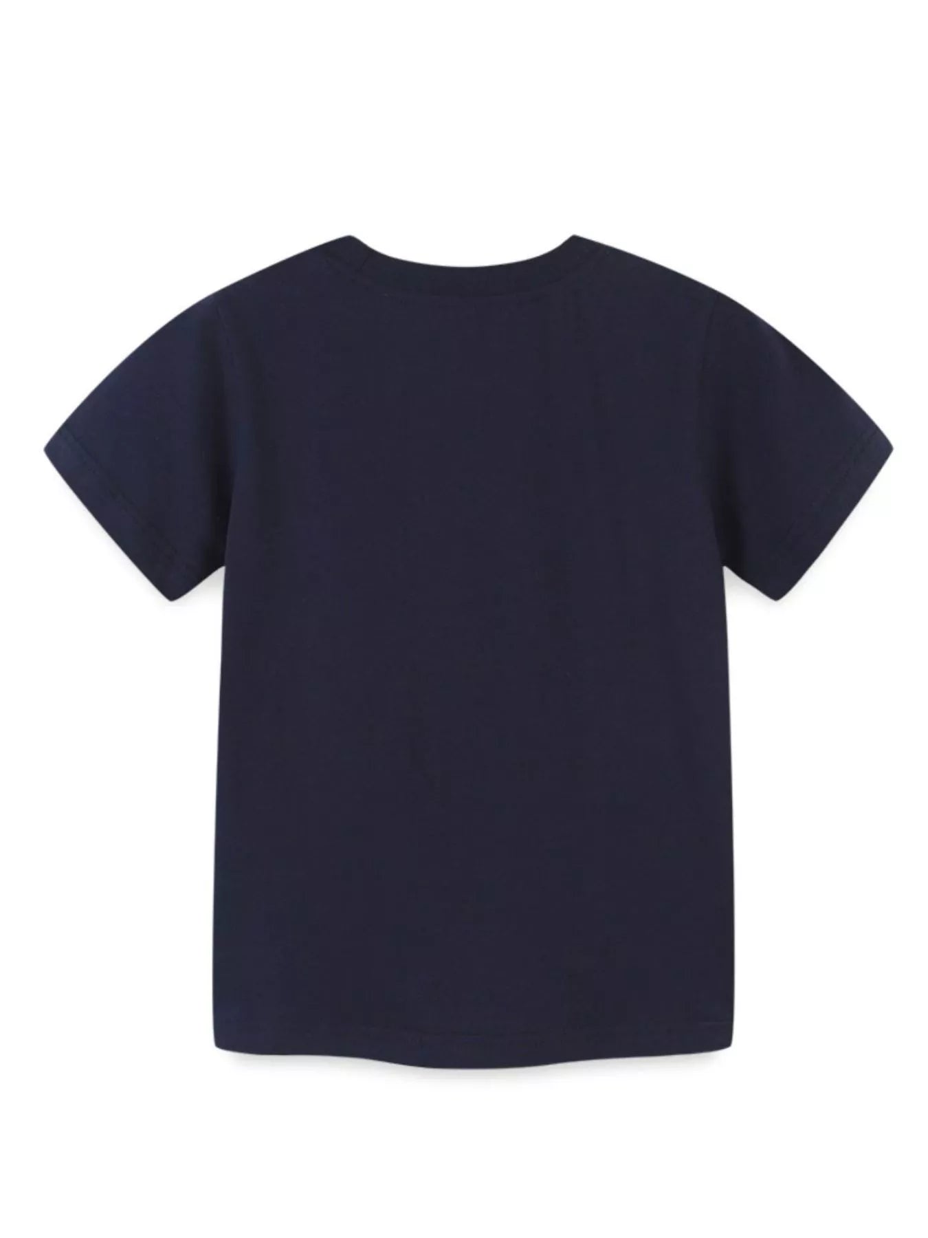 Back view of the plain black children's short sleeve t-shirt