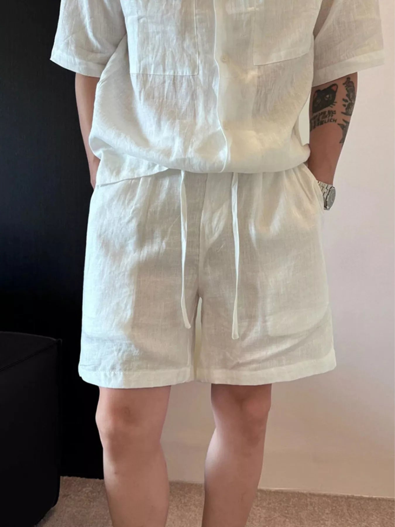 Men's apricot lightweight casual shorts with pockets.