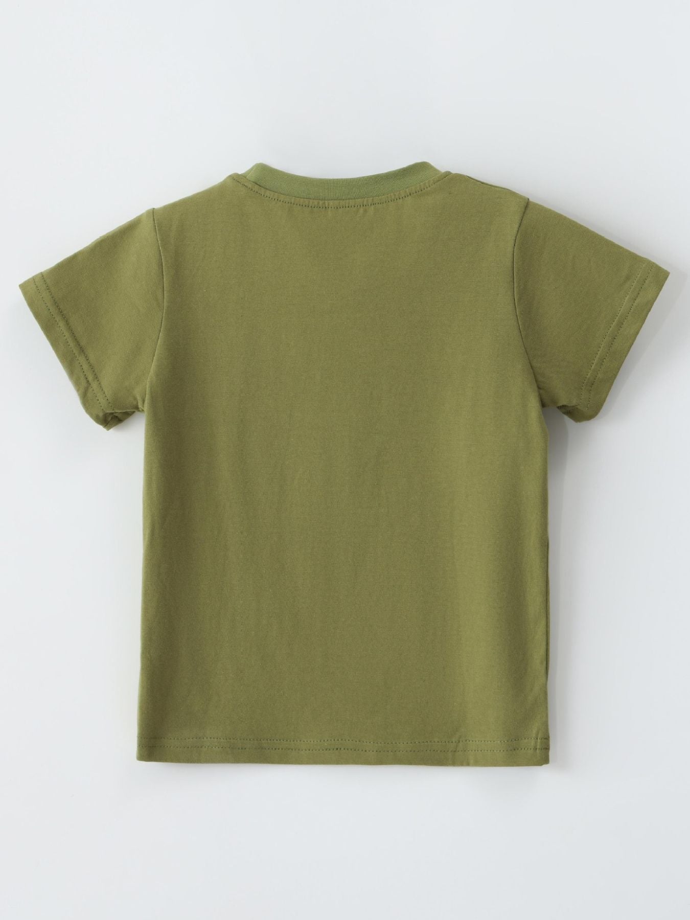 Plain back view of olive children's short sleeve t-shirt with no embroidery