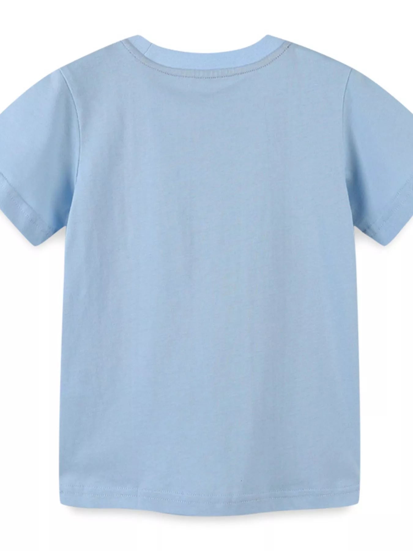 Back view of the plain light blue children's round neck tee