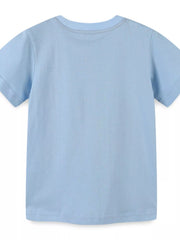 Back view of the plain light blue children's round neck tee