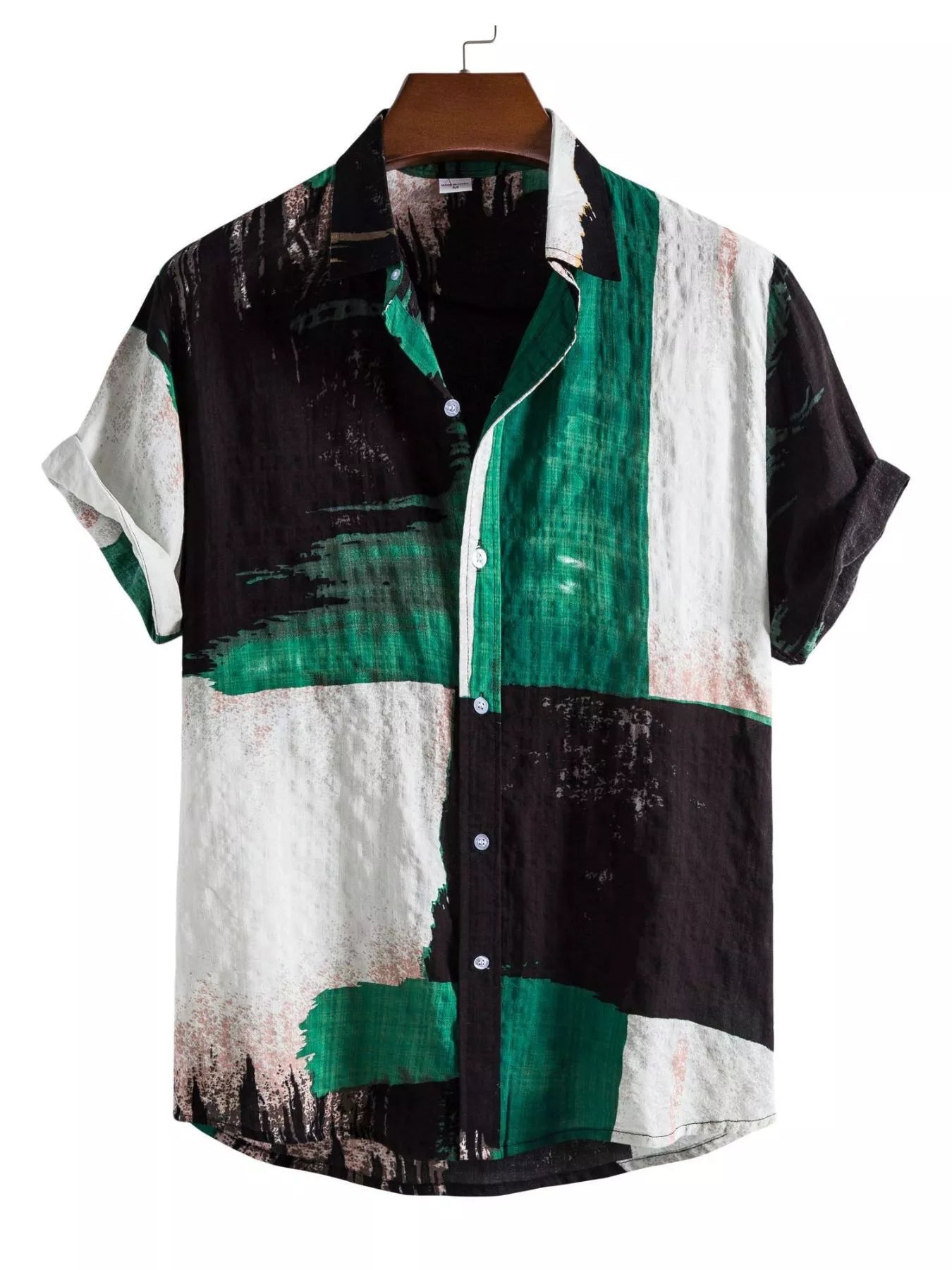 Men's button-up shirt featuring a color-block design in a plus-size range.