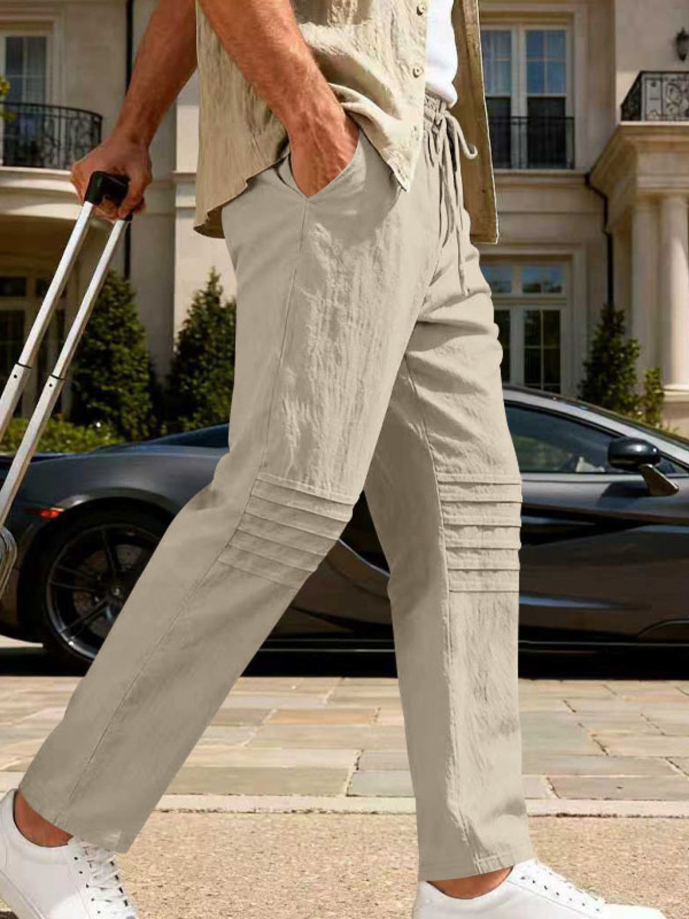 Men's casual drawstring pants with pockets.