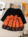 childrens-halloween-pumpkin-print-bowknot-long-sleeve-dress-01