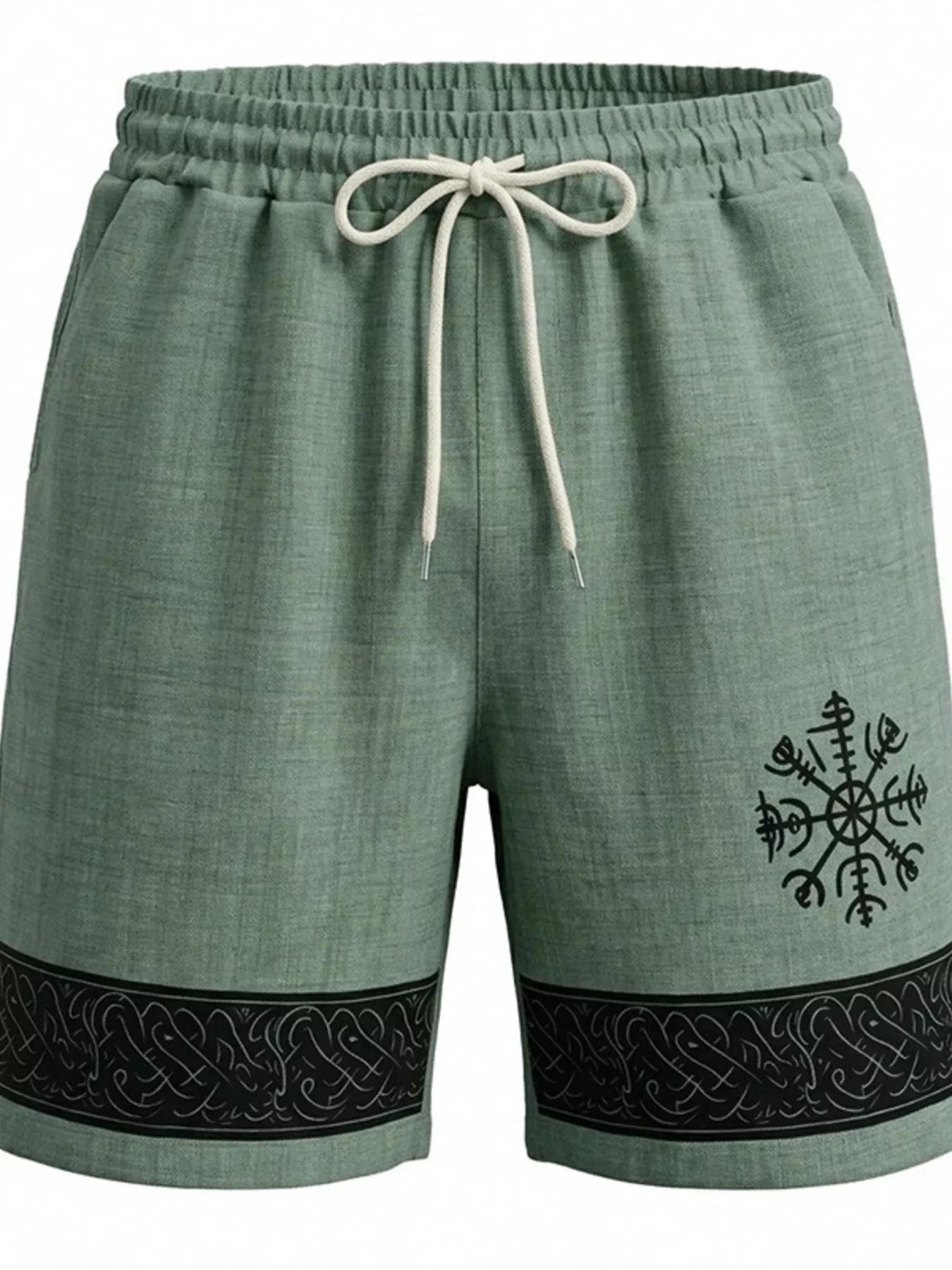 Men's light green shorts with an adjustable drawstring waist and pockets.